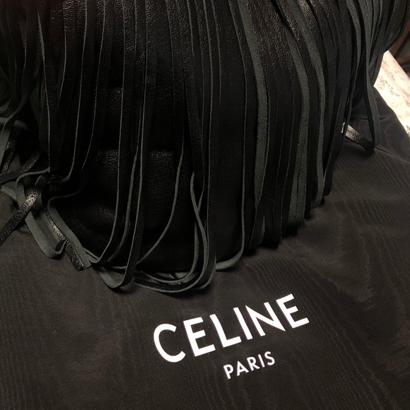 CELINE by Hedi Slimane RARE Fringe Black Bucket Bag in Studded Lambskin Leather! - Picture 9 of 13